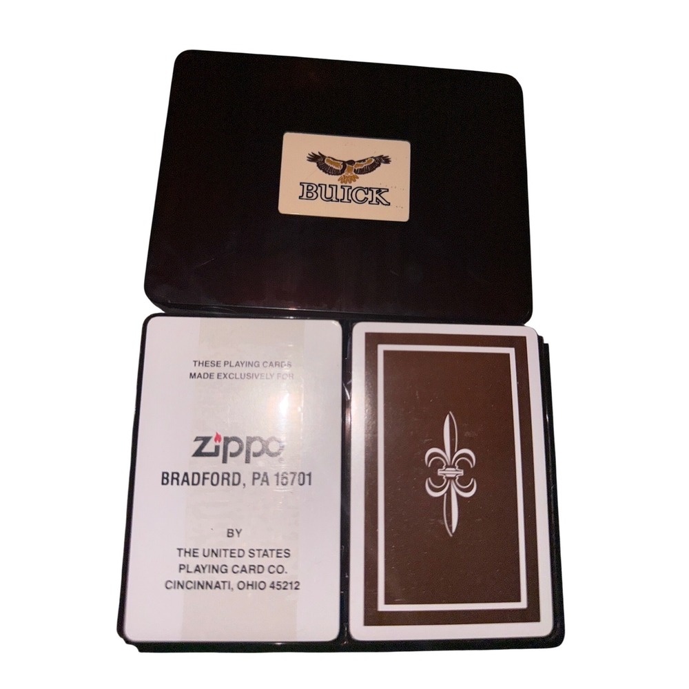 Vintage Zippo Playing Cards Twin Deck Set Brown Case Made in the‎ USA